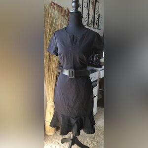 Banana Republic Black Midi Knee-Length Dress with Ruffled Hemline